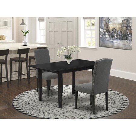 East West Furniture 3 Piece Norfolk Wood Dinette Set - Black NOEN3-BLK-20